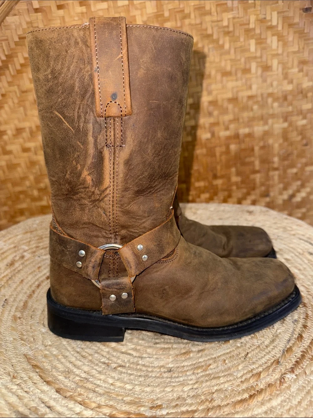 Old West Brown Leather Kids Engineer Harness Motorcycle Boots 13.0 D